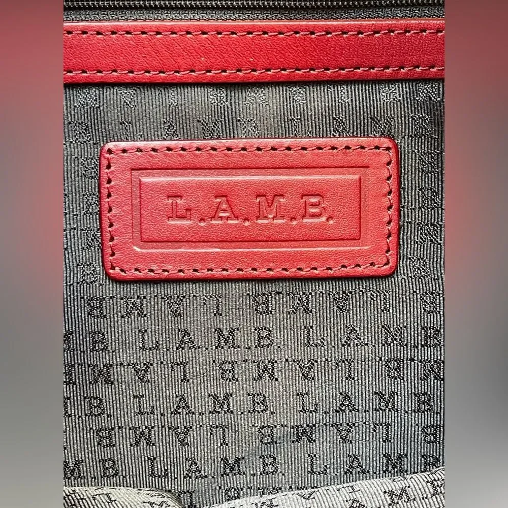 Rare L.A.M.B. Huntley hobo bag by Gwen Stefani, black, white graffiti red trim